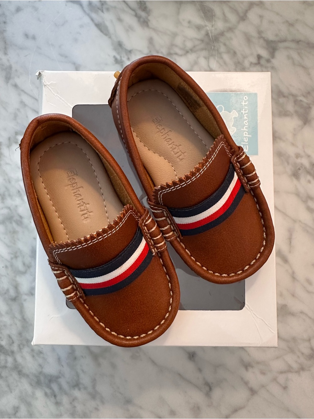 NIB! Elephantito Toddler Kids Brown Leather Slip On Driver Loafers size 6